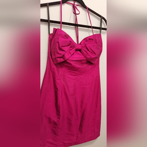 Silk iridescent purple dress with large bow - Picture 3 of 5